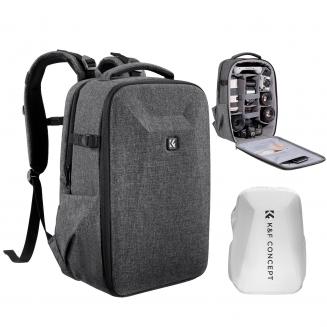 Mochila para câmera K&F Concept, bolsa rígida para fotografia DSLR com compartimento para laptop de 15-15,6 polegadas, capa à prova d'água para câmera, compatível com Canon/Nikon/Sony/DJI Mavic Drone - Mochila 22L Nature Wander 10 (Cinza escuro)