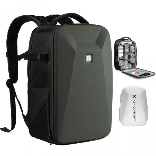 K&F Concept Camera Backpack, Hardshell DSLR Photography Camera Bag with 15-15.6 Inch Laptop Compartment Waterproof Camera Case Compatible for Canon/Nikon/Sony/DJI Mavic Drone, Green