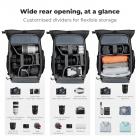 Mochila para câmera K&F Concept 20L Nature Wander 11 preta, bolsa de viagem à prova d'água para fotografia com compartimento para laptop de 15,6", suporte para tripé e armazenamento expansível para fotógrafos