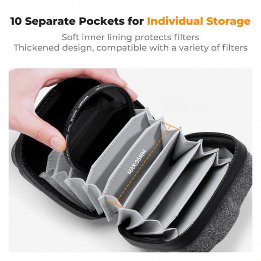 10 Pockets Hard Shell Lens Filter Bag Up to 95mm - KENTFAITH
