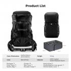 K&F Concept 40L Professional Adventure Camera Backpack | Ergonomic Trekking Bag for DSLR/Mirrorless, Tripod Holder & Weatherproof, Black
