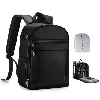 K&F Concept 13L Camera Backpack Nature Wander 12 Black, Lightweight Photography Bag with Quick Access Front Opening, Tripod Strap & Dual-Purpose Design for Travel and Daily Use, Black-PU