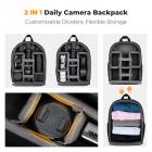 K&F Concept 13L Camera Backpack Nature Wander 12 Black, Lightweight Photography Bag with Quick Access Front Opening, Tripod Strap & Dual-Purpose Design for Travel and Daily Use, Black-PU