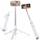 K&F Concept Self-Open Selfie Stick, Selfie Stick Tripod with Rechargeable Bluetooth Remote Control, Phone Holder for Vlog, Foldable and Lightweight Design, Compatible with iPhone/Android, White