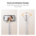 K&F Concept Self-Open Selfie Stick, Selfie Stick Tripod with Rechargeable Bluetooth Remote Control, Phone Holder for Vlog, Foldable and Lightweight Design, Compatible with iPhone/Android, White