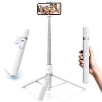 K&F Concept Self-Open Selfie Stick, Selfie Stick Tripod with Rechargeable Bluetooth Remote Control, Phone Holder for Vlog, Foldable and Lightweight Design, Compatible with iPhone/Android, White