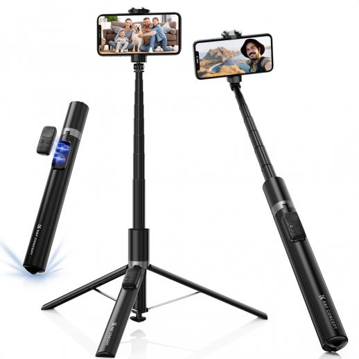 K&F Concept Selfie Stick, Auto Open & Close Phone Tripod Stand, 360° Rotatable Selfie Stick with 9 Button Bluetooth Remote, Extendable Automatic Tripod for Cell Phone(Black)