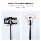K&F Concept Selfie Stick, Auto Open & Close Phone Tripod Stand, 360° Rotatable Selfie Stick with 9 Button Bluetooth Remote, Extendable Automatic Tripod for Cell Phone(Black)