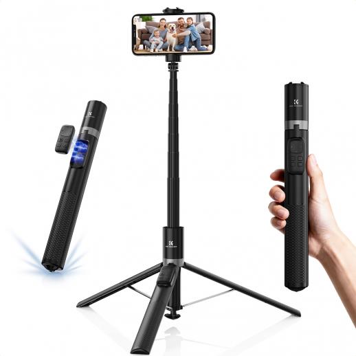 K&F Concept Selfie Stick, Auto Open & Close Phone Tripod Stand, 360° Rotatable Selfie Stick with 9 Button Bluetooth Remote, Extendable Automatic Tripod for Cell Phone(Black)