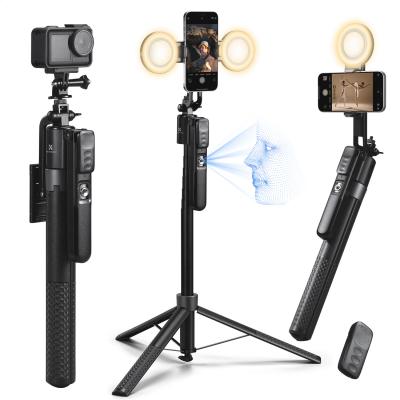 K&F CONCEPT 71" Treppiede con tracciamento del viso, Selfie Stick con tracciamento automatico del viso con 2 luci di riempimento, Treppiede con tracciamento automatico del viso 360 Rotazione con supporto, Controllo gestuale, Telecomando