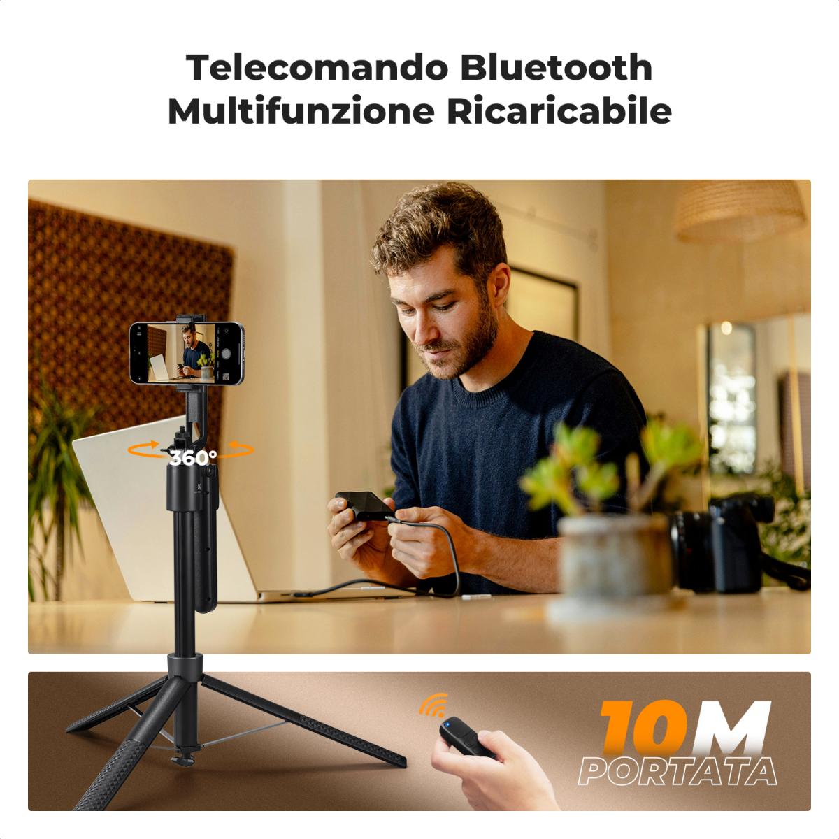 K&F CONCEPT 71" Treppiede con tracciamento del viso, Selfie Stick con tracciamento automatico del viso con 2 luci di riempimento, Treppiede con tracciamento automatico del viso 360 Rotazione con supporto, Controllo gestuale, Telecomando