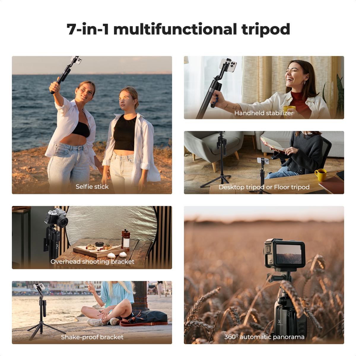K&F CONCEPT 71“ Face Tracking Tripod, Auto Face Tracking Selfie Stick with 2 Fill Lights, Auto Face Tracking Tripod 360 Totation with Stand, Gesture Control, Remote Control