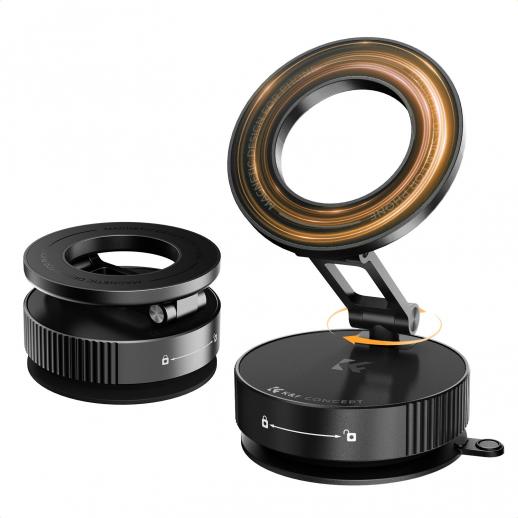K&F CONCEPT 車載用マグネット式スマホホルダー、360°回転可能、折りたたみ式、調節可能なマグネット式車載マウント、iPhone 17 Pro MAX 16/15/14/13/12 および Android スマートフォン対応真空マグネット式スマホホルダー