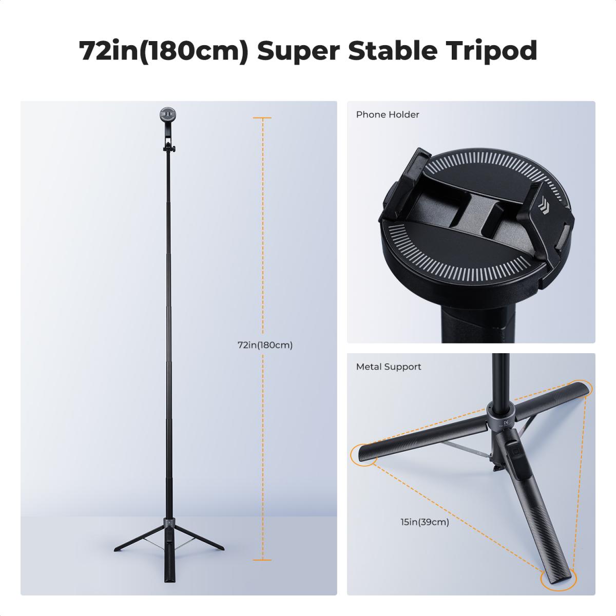 K&F CONCEPT Popod 72" Phone Tripod, 3-in-1 Clip & Magnetic Selfie Stick with Remote, Automatic Phone Tripod Stand, Compatible with iPhone 17-12 Series Android Phones 1/4" Screw Accessories