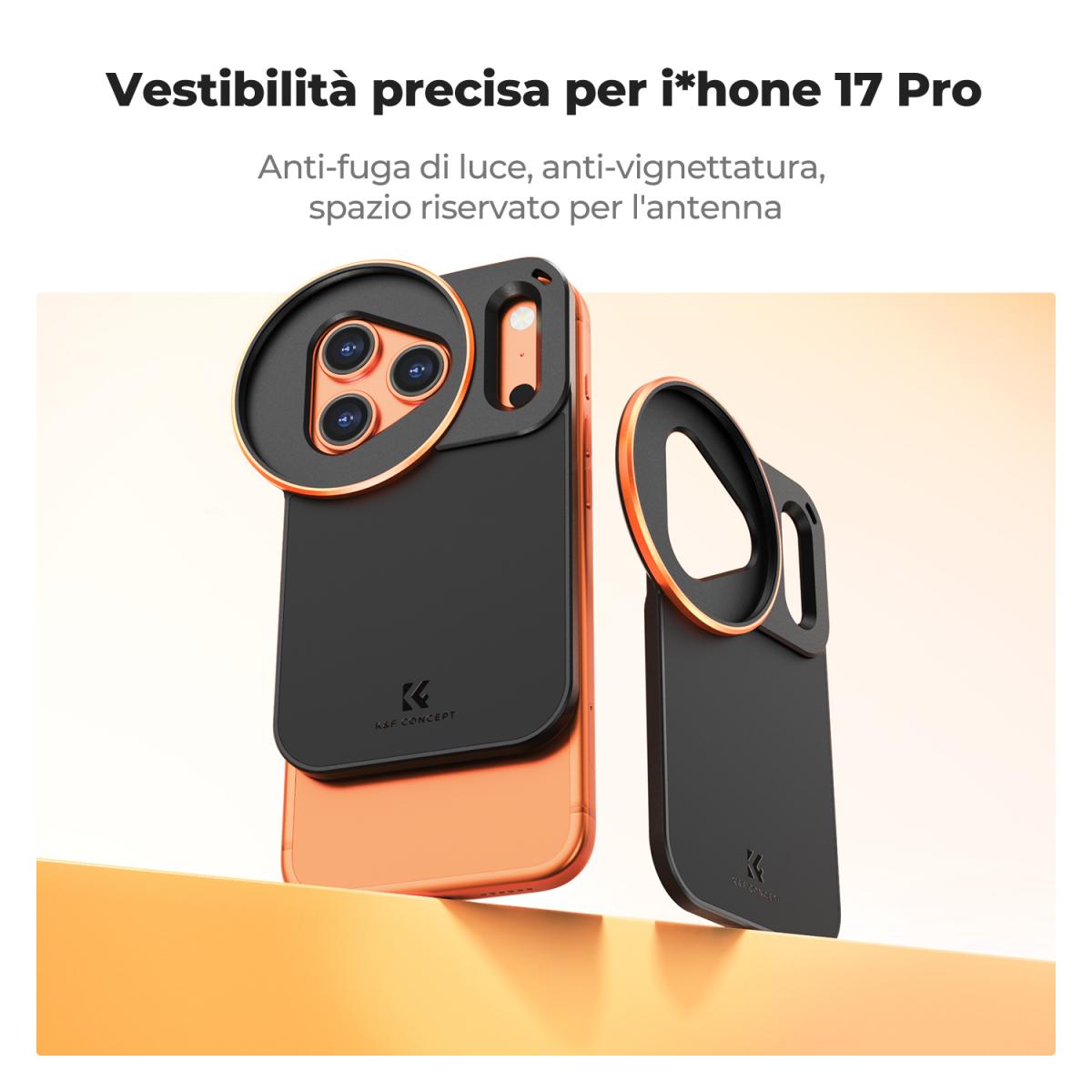 Adattatore per filtro magnetico bifacciale K&F CONCEPT, compatibile con iPhone 17 Pro e filtri filettati da 58 mm, supporto per filtro iPhone (filtro non incluso)