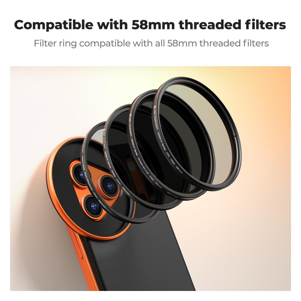 K&F CONCEPT Double-Sided Magnetic Lens Filter Mount Adapter, Compatible with iPhone 17 Pro and 58mm Threaded Filters, iPhone Filter Mount (Filter Not Included)