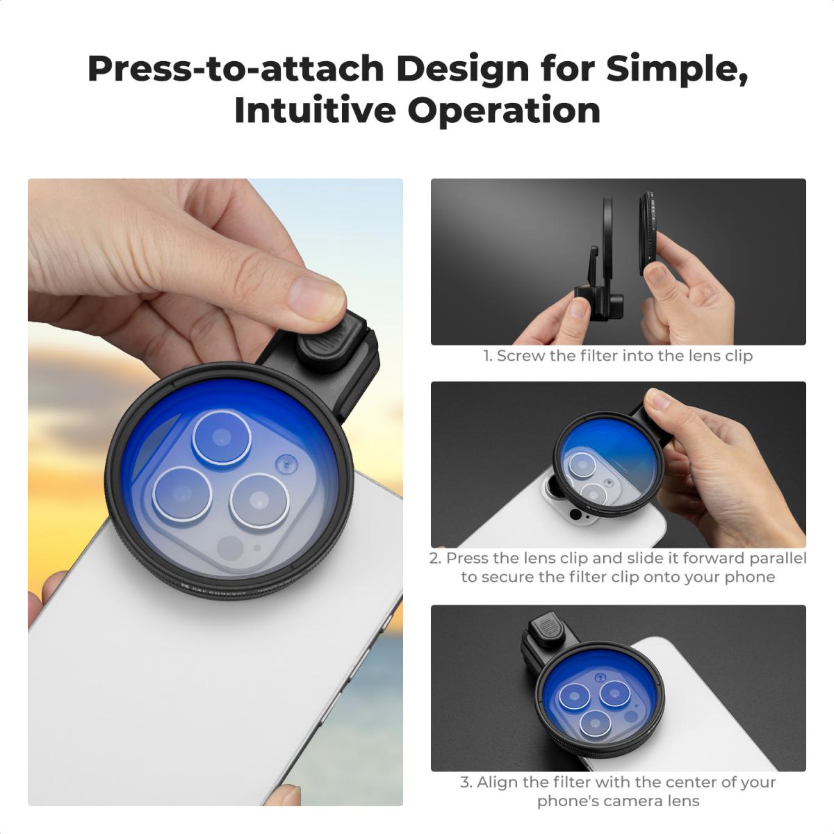 K&F CONCEPT 58mm Press-on Phone Lens Filter Adapter, Compatible with iPhone 17/16/15/14/13/12, 16/15/14/13/12 Pro, 16/15/14/13/12 Pro Max(Filter Not Included)