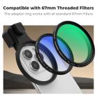 K&F CONCEPT 67mm Press-on ND2-32 Phone Lens Filter Kit, Multi-Coated VND Filter Compatible with iPhone 17/16/15/14/13/12 Standard, 16/15/14/13/12 Pro/Pro Max, 67mm Threaded Filters