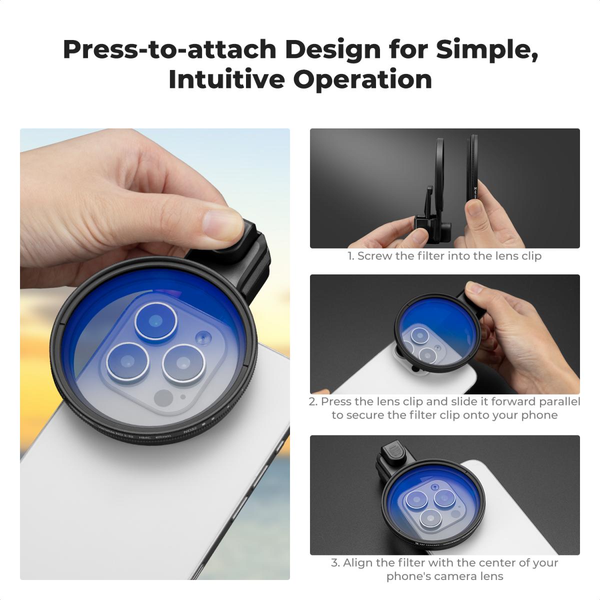K&F CONCEPT 67mm Press-on CPL Phone Lens Filter Kit, Polarizing Filter Compatible with iPhone 17/16/15/14/13/12 Standard, 16/15/14/13/12 Pro/Pro Max, 67mm Threaded Filters