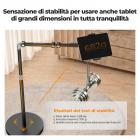 Supporto universale da pavimento K&F CONCEPT per tablet e telefono con base ponderata da 2,89 kg, include testa magnetica, morsetti per tablet e telefono, braccio regolabile da 1,6 m per letto e divano, compatibile con iPad e iPhone.