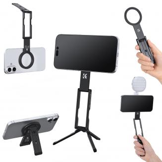 K&F CONCEPT PT02 Supporto magnetico per telefono da 7 mm e 59 g, bastone per selfie pieghevole per iPhone, mini treppiede tascabile con magneti bifacciali e gancio, compatibile con iPhone serie 17-12 e telefoni Android