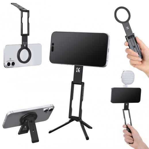 K&F CONCEPT PT02 Supporto magnetico per telefono da 7 mm e 59 g, bastone per selfie pieghevole per iPhone, mini treppiede tascabile con magneti bifacciali e gancio, compatibile con iPhone serie 17-12 e telefoni Android