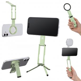 K&F CONCEPT 7 mm 59 g magnetisk telefonstativ, foldbar selfiestang til iPhone, dobbeltsidet magnetisk mini-stativ, lomme til mobiltelefon med krog, kompatibel med iPhone 17-12-serien af ​​Android-telefoner