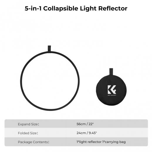Five-in-One Circular Reflector 56cm Gold Silver Black White