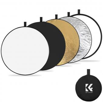 5 イン 1 円形リフレクター 80cm ゴールド シルバー ブラック ホワイト 半透明 ソフト ライト パネル ポートレート 屋外写真撮影 遮光 ポータブル 折りたたみ式写真テント アクセサリー K&F Concept