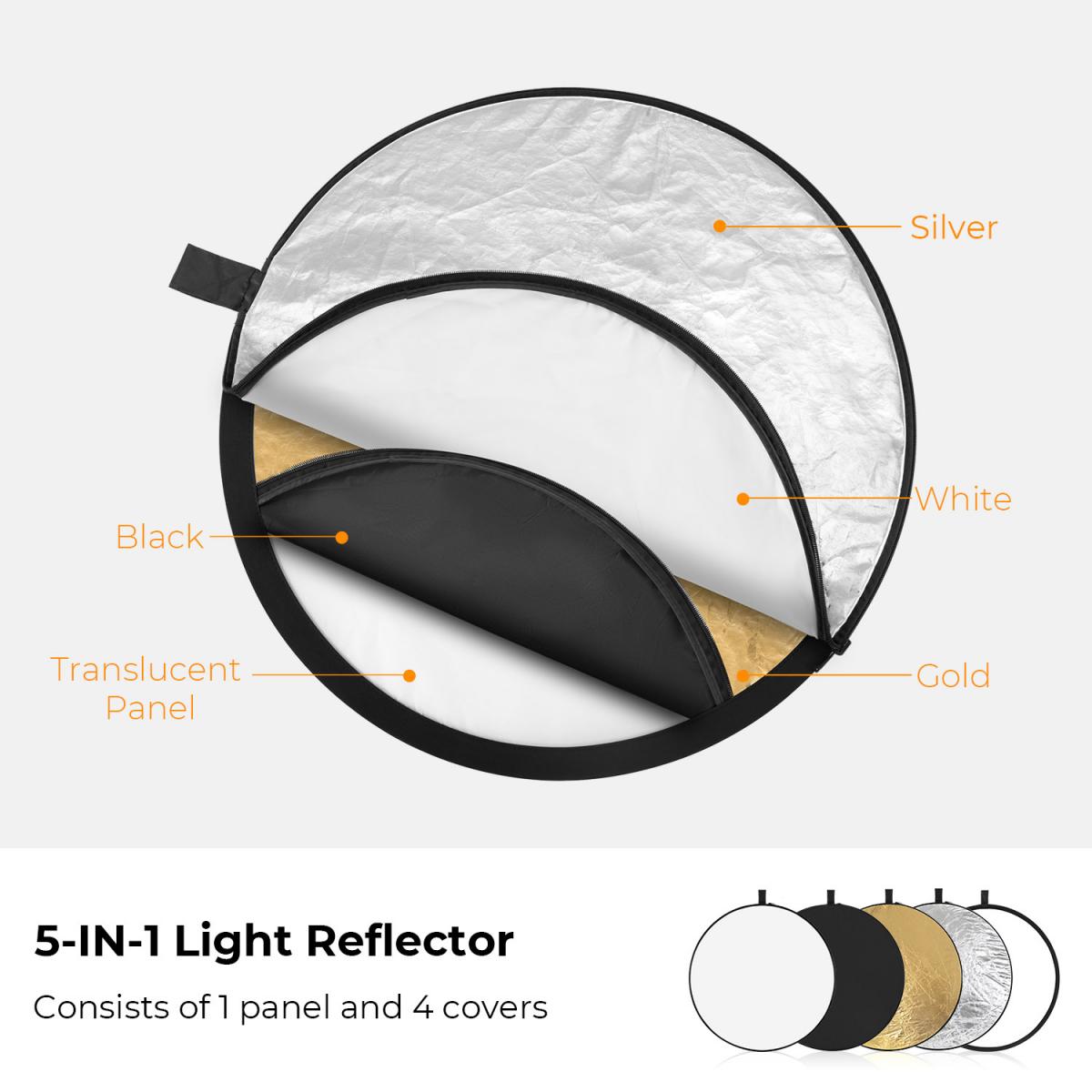 Refletor circular cinco em um 80 cm dourado prateado preto branco translúcido painel de luz suave retrato fotografia ao ar livre bloqueio de luz portátil dobrável acessório para tenda fotográfica K&F Concept