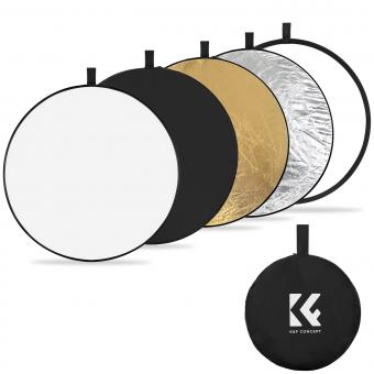 ファイブインワン円形リフレクター 110cm ゴールド シルバー ブラック ホワイト 半透明 ソフト ライト パネル ポートレート 屋外写真撮影 遮光 ポータブル 折りたたみ式 写真テント アクセサリー K&F Concept
