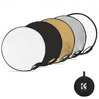 Five-in-One Circular Reflector with Handle 60cm Gold Silver Black White Translucent Soft Light Panel Portrait Outdoor Photography Light Blocking Portable Folding Photography Tent Accessory K&F Concept