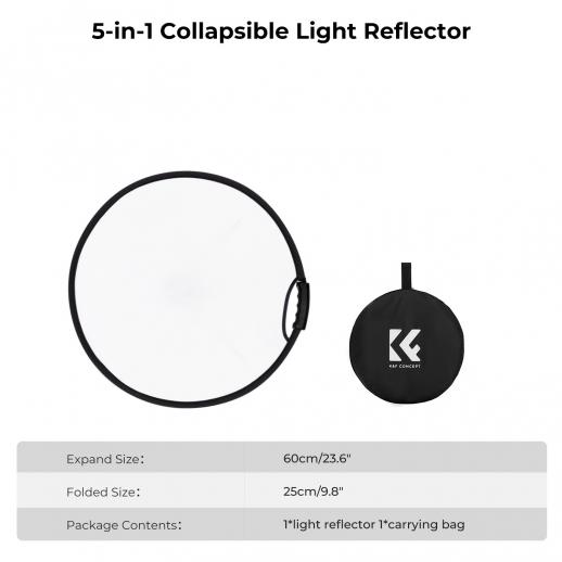 Five-in-one Circular Reflector with Handle 60cm Gold Silver Black White Translucent Soft Light Panel Portrait Outdoor Photography Light Blocking