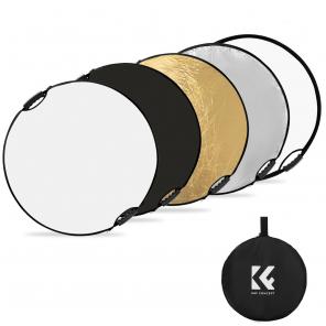 K&F Concept Light Reflector with Grips, 32"(80cm) 5-in-1 Photography Diffuser Collapsible Portable with Grips for Studio and Outdoor Lighting Gold Silver White Black Translucent