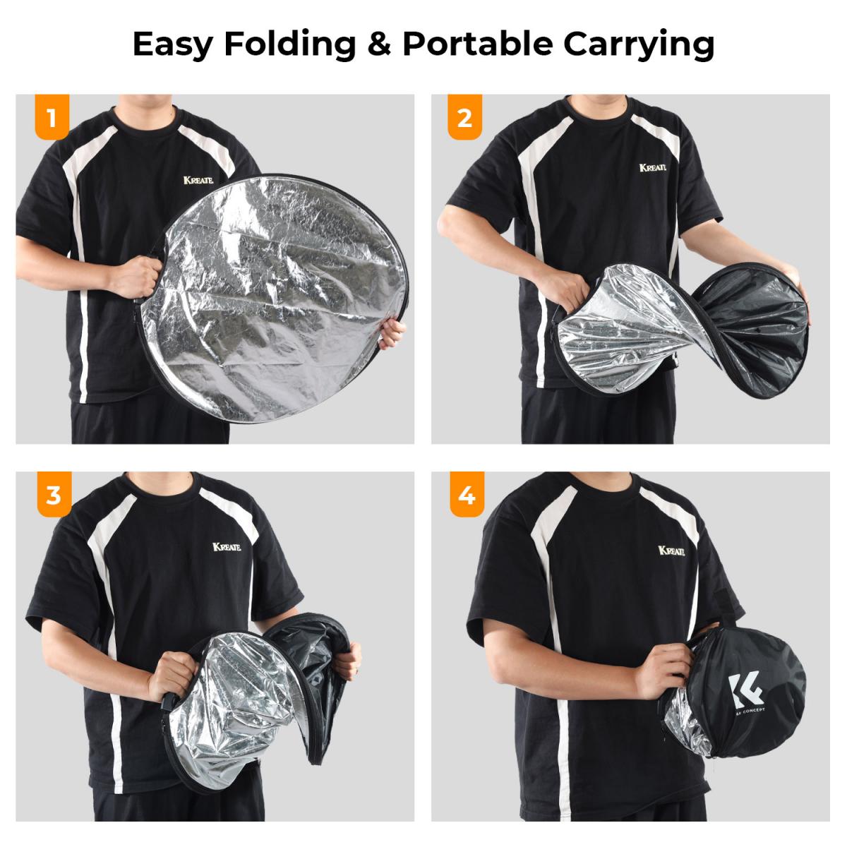 Five-in-One Circular Reflector with Handle 80cm Gold Silver Black White Translucent Soft Light Panel Portrait Outdoor Photography Light Blocking Portable Folding Photography Tent Accessory K&F Concept