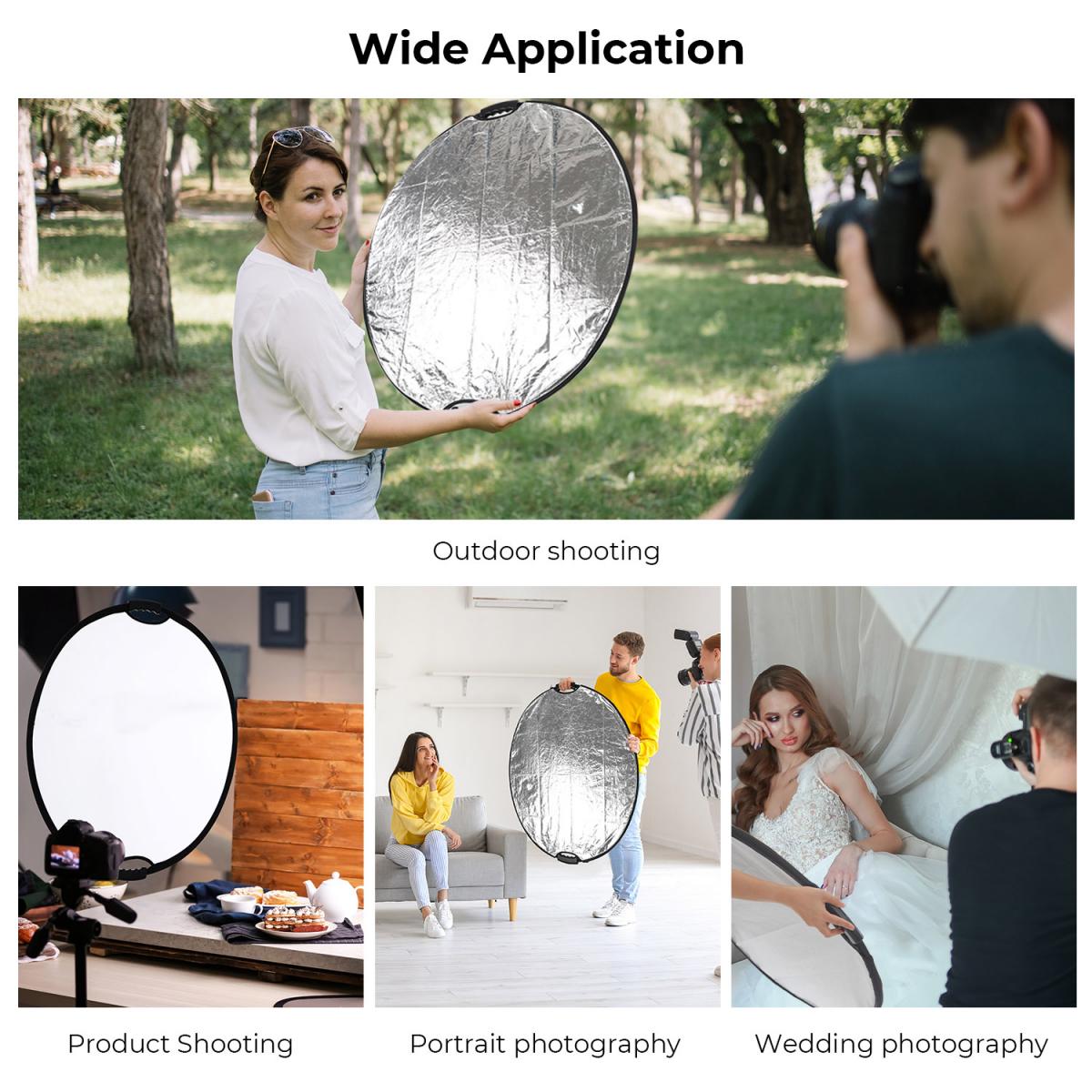 Five-in-One Circular Reflector with Handle 80cm Gold Silver Black White Translucent Soft Light Panel Portrait Outdoor Photography Light Blocking Portable Folding Photography Tent Accessory K&F Concept