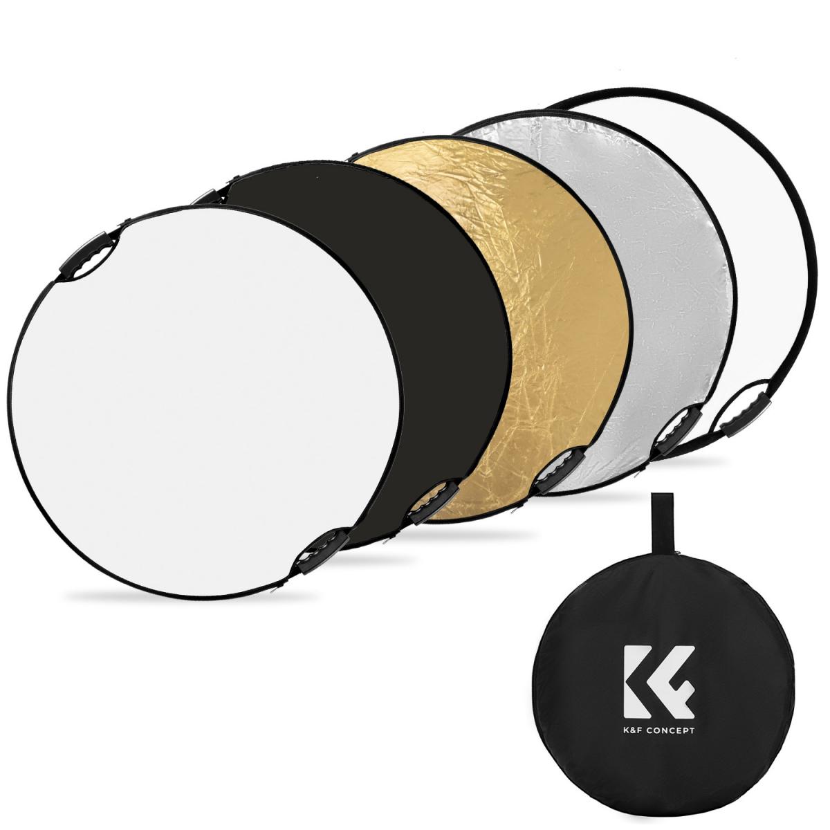 Five-in-One Circular Reflector with Handle 110cm Gold Silver Black