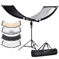 K&F CONCEPT Curved Reflector U-Shape Reflector 180x60cm with 4-in-1 Reflective Fabric, Black/Gold/White/Silver, with 1.9m Stand, with Storage Bag, for Photography Studios
