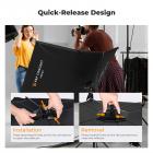 K&F CONCEPT Quick-Open U-Shaped Reflector, 47"x25"/120x65cm, with 4-in-1 reflective fabric, available in black, gold, white, and silver, includes a 1.5m stand and a storage bag. Suitable for photography studio use.