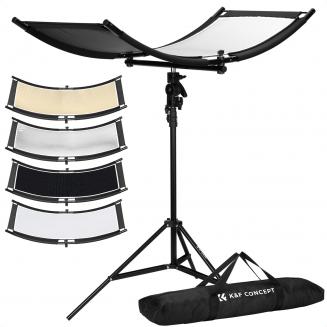 K&F CONCEPT U-Shape Curved Reflector 100x45cm, 4-in-1 (Black/Gold/White/Silver) Kit with 1.5m Stand for Studio