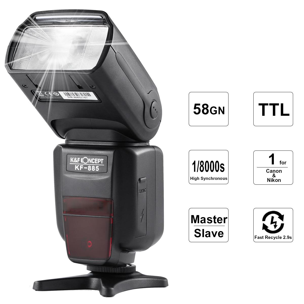 K&F Concept885 Wireless TTL Flash 1/8000 HighSpeed Sync Speedlite Shoe Mount for Canon Nikon