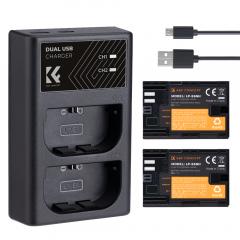 K&F CONCEPT LP-E6NH Quick Dual Battery Charger & Batteries Kit (2250mAh) With Micro USB & Type-C Port, for Canon EOS R5, EOS R6, EOS R, EOS 5D Mark IV, etc.