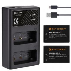 K&F CONCEPT LP-E17 Quick Dual Battery Charger & Batteries Kit (1250mAh) With Micro USB & Type-C Port, Canon EOS Rebel T8i, T7i, EOS M3, M5, M6 Mark II, 77D,800D, 8000D,etc.