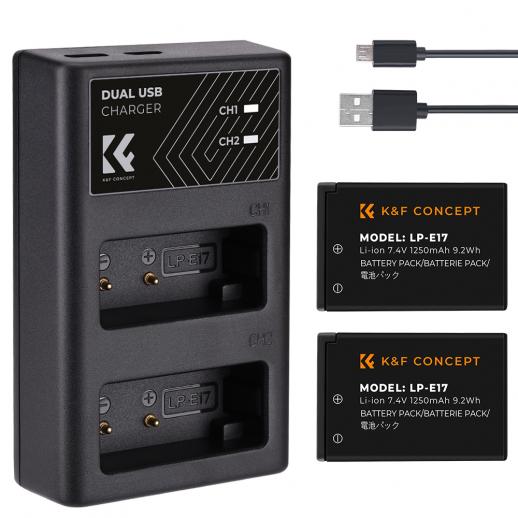 K&F Concept LP-E17 Accu Set 2x 1250 MAh + Dubbele Oplader - Voor Canon EOS RP, T7i, SL3