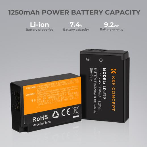 K&F battery and LP-E17 charger kit, compatible Canon EOS RP,