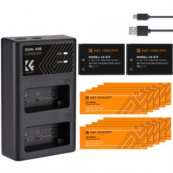 K&F Concept LP-E17 battery 2 pcs dual slot battery charger kit + 10pcs cleaning cloth set, compatible with Camera battery Canon EOS RP, Rebel T8i, T7i, T6i, T6s, SL2, SL3, EOS M3, M5, M6 Mark II, 77D, 200D, 750D, 760D, 800D, 8000D