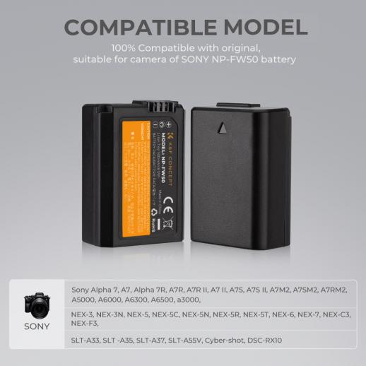 thumbnail image 2 of Kastar FW50 Battery & Charger Kit - 2050mAh Li-Ion For Sony Alpha NEX SLT Series 2 of 3