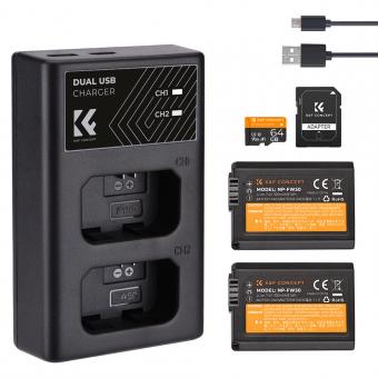 Sony NP-FW50 battery + NP-FW50 battery charger + 64GB micro SD card set for Camera Battery Sony Alpha 7, A7, Alpha 7R, A7R, A7R II, A7 II, A7S, A7S II, A7M2, A7SM2, A7RM2, A5000 A6000 A6300 A6500, a3000 , NEX-3, NEX-3N, NEX-5, NEX-5C, NEX-5N