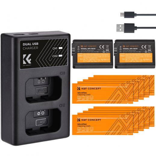 K&F Concept NP-FW50 battery and dual slot battery charger kit for Camera  Battery Sony Alpha 7, A7, Alpha 7R, A7R, A7R II, A7 II, A7S, A7S II, A7M2