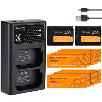 K&F Concept NP-FZ100 battery + NP-FZ100 battery for Sony camera charger + 10pcs cleaning cloth set,Camera Battery Sony Alpha A7 III, A7R III (A7R3), A9, a6600, a7R IV, Alpha a9 II,Shipping country: USA/UK/Canada/EU
